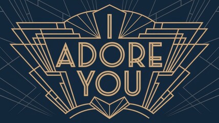 Poster - Art Deco Inspirational Card Design: 'I Adore You' in Gold