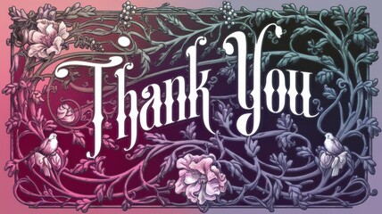 Sticker - Thank You Card with Elegant Floral Design and Script Text