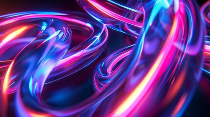 Aufkleber - Futuristic holographic shapes in vibrant neon colors swirling against a dark background. Close-up photo with clean background