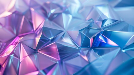 Fototapete - Geometric holographic shapes creating a dynamic, abstract pattern with a gradient of blues and purples. Close-up photo with clean background