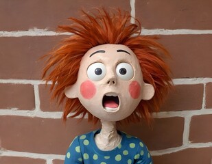 Wall Mural - A surprised young boy with red hair and wide eyes expressing shock, fear. disbelief