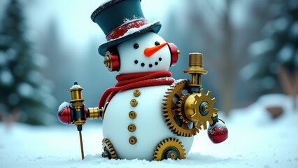 Wall Mural - Steampunk snowman with mechanical details