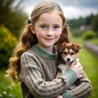 © SONYA DESIGN - A young girl joyfully holds a dog in her arms while enjoying a sunny day at the park.