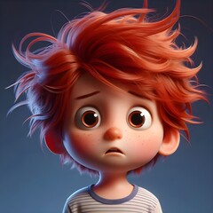 Wall Mural - A surprised young boy with red hair and wide eyes expressing shock, fear. disbelief