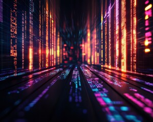 Fototapete - Abstract digital data stream with vibrant colors and dynamic lines, representing modern technology and information flow.