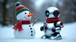 © jockermax3d - Snowman and robot sharing holiday moment
