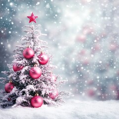 Wall Mural - schã¶ner weihnachten hintergrund. weihnachtsbaum mit rosa kugeln geschmã¼ckt und schnee - mit platz 