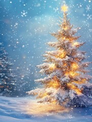 Wall Mural - winter christmas background with snow tree and lots of copy spac