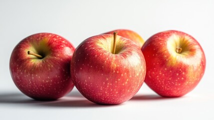 Canvas Print - Four fresh red apples arranged on a white surface.