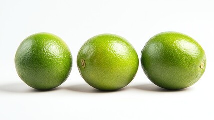 Wall Mural - Three green limes arranged in a row against a white background.