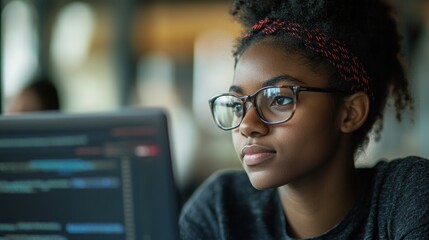 Wall Mural - A focused individual working on a computer with code displayed on the screen.