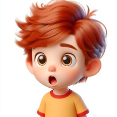 Wall Mural - A surprised young boy with red hair and wide eyes expressing shock, fear. disbelief