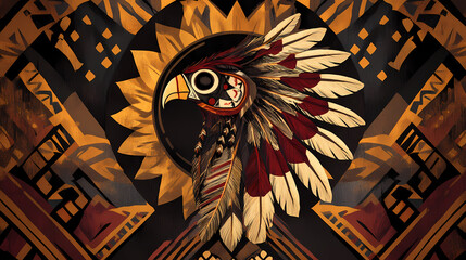 Background with tribal elements for national native american heritage month november or indigenous peoples day, reminder of historical and cultural event. Native American. Illustration