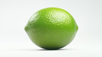 Wall Mural - A vibrant green lime on a clean, white background, showcasing its texture and shape.