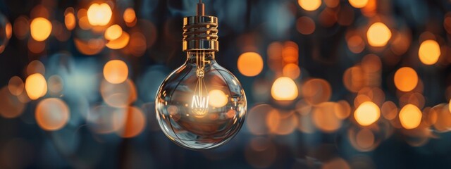 Wall Mural - Decorative light bulb with warm bokeh background