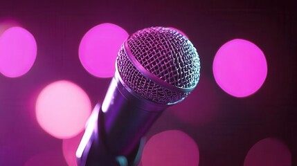 Wall Mural - Close-up of a Microphone with Colorful Bokeh Background