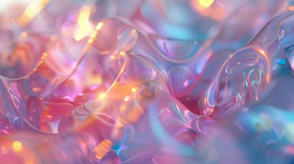 Poster - Softly glowing holographic shapes layered in a complex, ethereal design with a subtle gradient of colors. Close-up photo with clean background