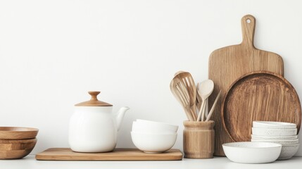 Elegant White and Wood Kitchenware Display