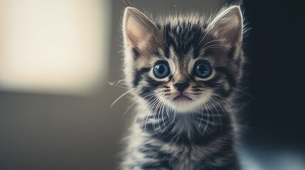 Sticker - Adorable Tabby Kitten with Striking Blue Eyes