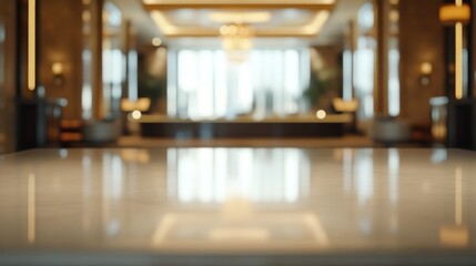 Poster - Blurred view of a luxurious hotel lobby with elegant decor and lighting.