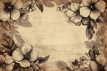 Wall Mural - Vintage Floral Border on Textured Background