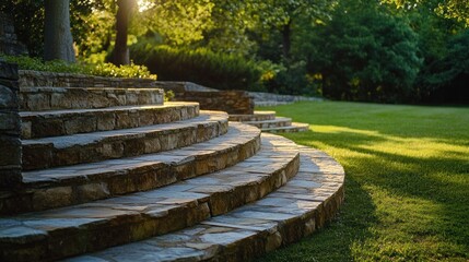 Wall Mural - Serene stone steps lead through a lush green landscape, inviting relaxation and exploration.