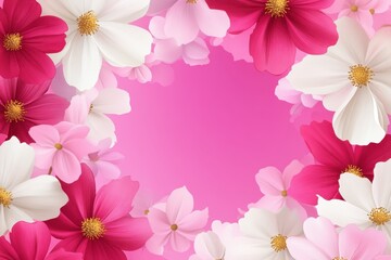 Wall Mural - Pink and White Flower Frame on a Magenta Background