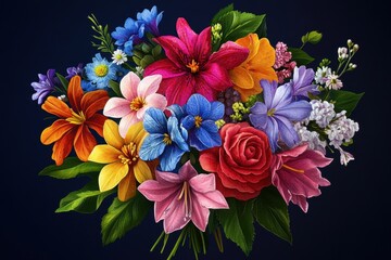 Wall Mural - A vibrant bouquet of colorful flowers against a dark background