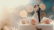 © Yana - Wedding cake topper featuring a bride and groom, adorned with roses, captured in a softly blurred background with warm lighting