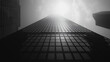 © CreativeIMGIdeas - A black and white photo of a tall building with a sun shining on it. The building is surrounded by other tall buildings, creating a sense of urbanization and modernity