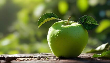 Wall Mural - Fresh green apple amidst a soft-focus natural backdrop