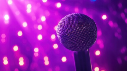 Wall Mural - Microphone Against Colorful Background Lights