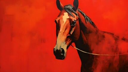 Poster - portrait of a horse on red background