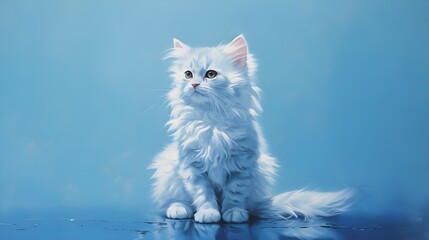 Wall Mural - portrait of a cat on blue background