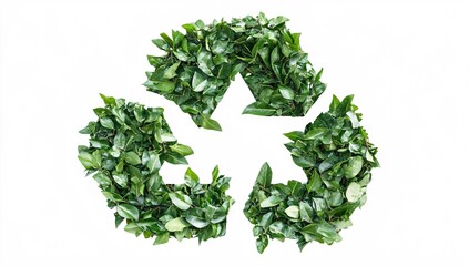 Green leaves arranged in a recycling symbol, representing sustainability and environmental awareness in modern design