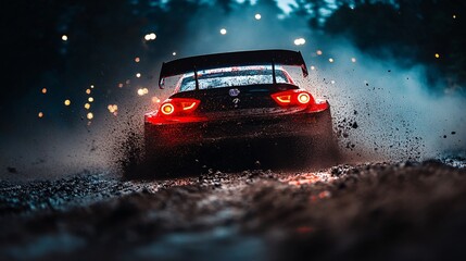 Wall Mural - high-performance race car kicking up dirt