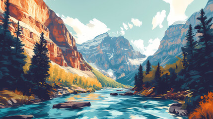 Grand canyon river landscape in forest on mountain, nature wallpaper. generative ai. canyon. illustration. Grand Canyon. Illustration