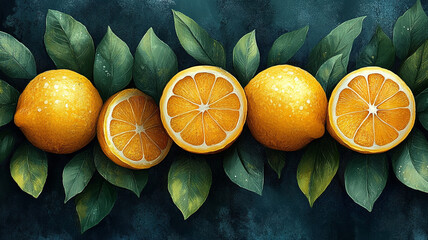 Wall Mural - Lemons on the branches.