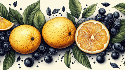 Wall Mural - Lemons on the branches.