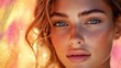 © BROPRADANA - Close-up portrait of a young woman with freckles and blue eyes, her face illuminated by soft sunlight.