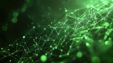 Wall Mural - abstract green digital network background with futuristic connections and glowing dots. concept of t