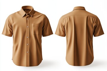 Wall Mural - Brown Short Sleeve Button Up Shirt Mockup   Front and Back View