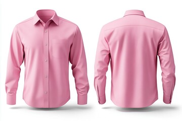 Canvas Print - Pink Men s Dress Shirt Mockup  Long Sleeve  Front and Back View  Isolated