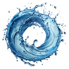 Blue water swirl splash with little bubbles isolated on white and transparent background, liquid flowing in form of wave, PNG