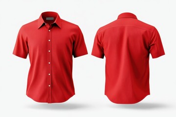 Wall Mural - Red Short Sleeve Shirt Mockup   Front and Back View