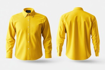 Wall Mural - Yellow Long Sleeve Dress Shirt Mockup Front and Back View