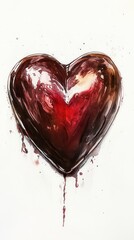 Artistic depiction of a dripping red heart symbolizing love and passion on a textured background