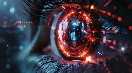 Futuristic cyber eye motion orb network with technology background concept 
