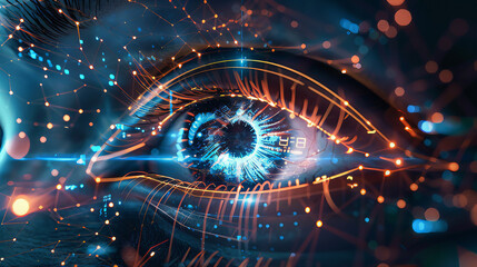 Futuristic cyber eye motion orb network with technology background concept 