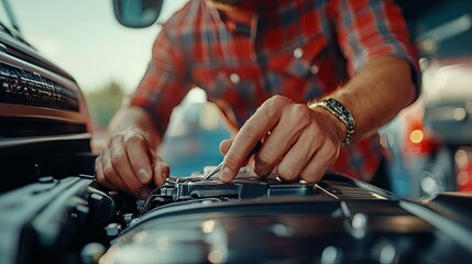 A Man's Hands Working on a Car Engine